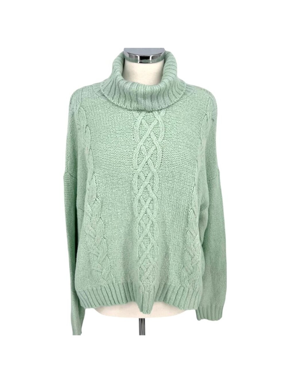 BP Chenille Cable Knit Turtleneck Sweater Green Soft Girl Cottagecore Large NWT